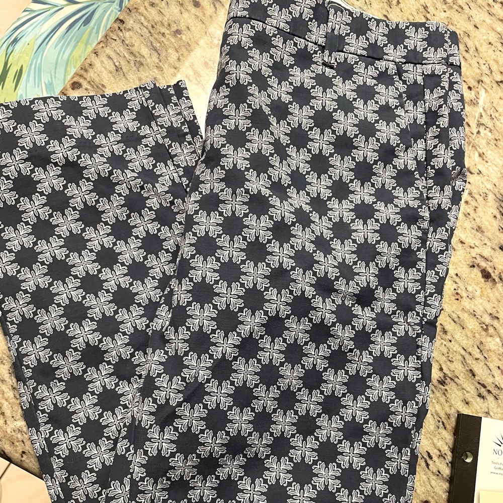 Navy Blue Printed Slim Ankle Pants
